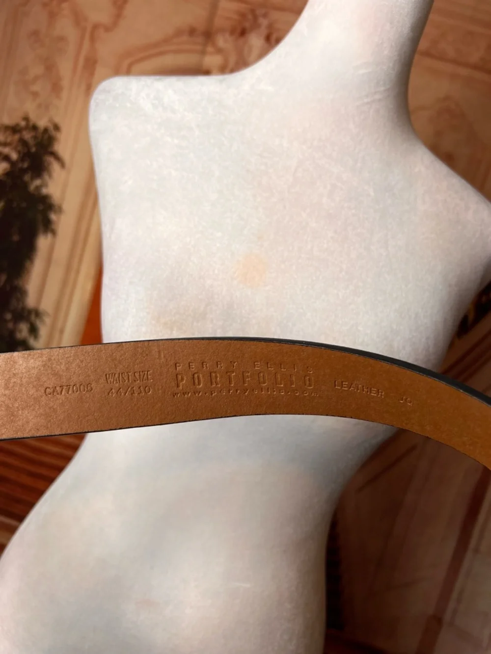 Perry Ellis Tan Leather Belt with Brushed Metal Buckle